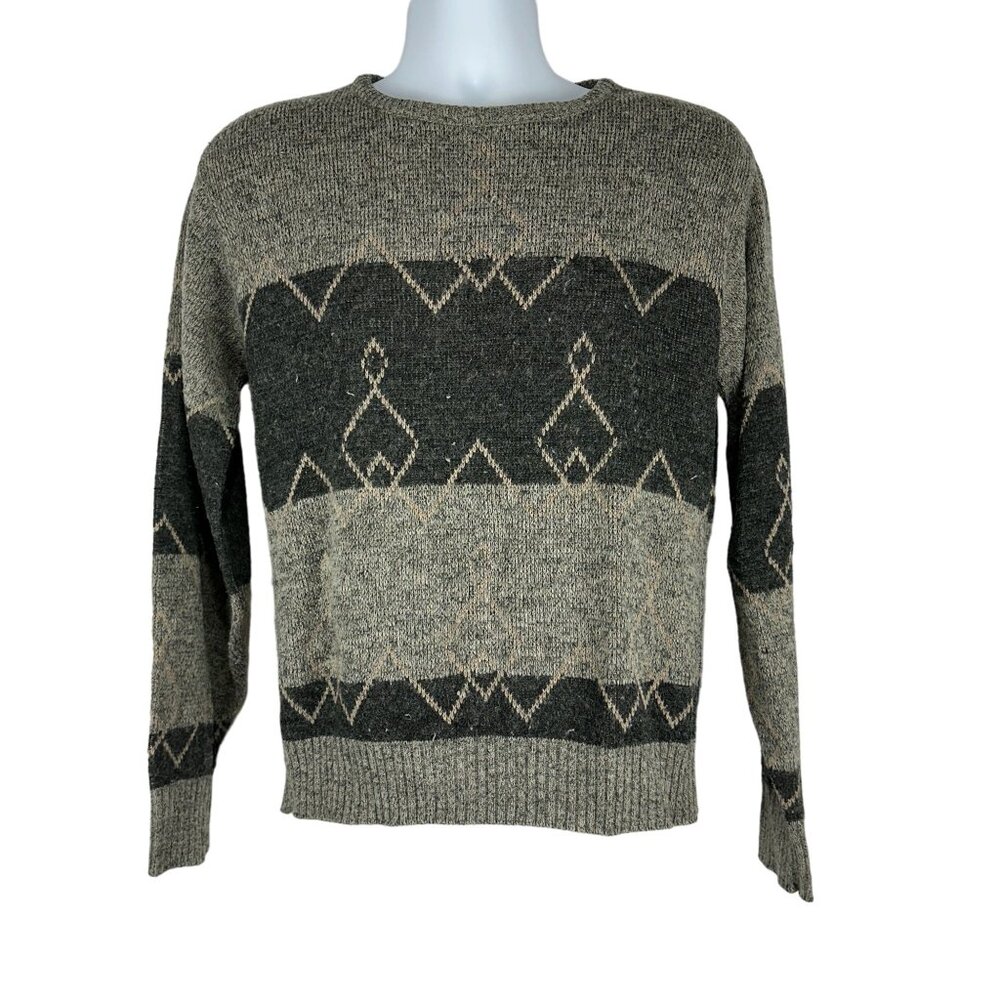 Shoreclub Geometric Knit Sweater Mens Size M Beige And Black Pullover